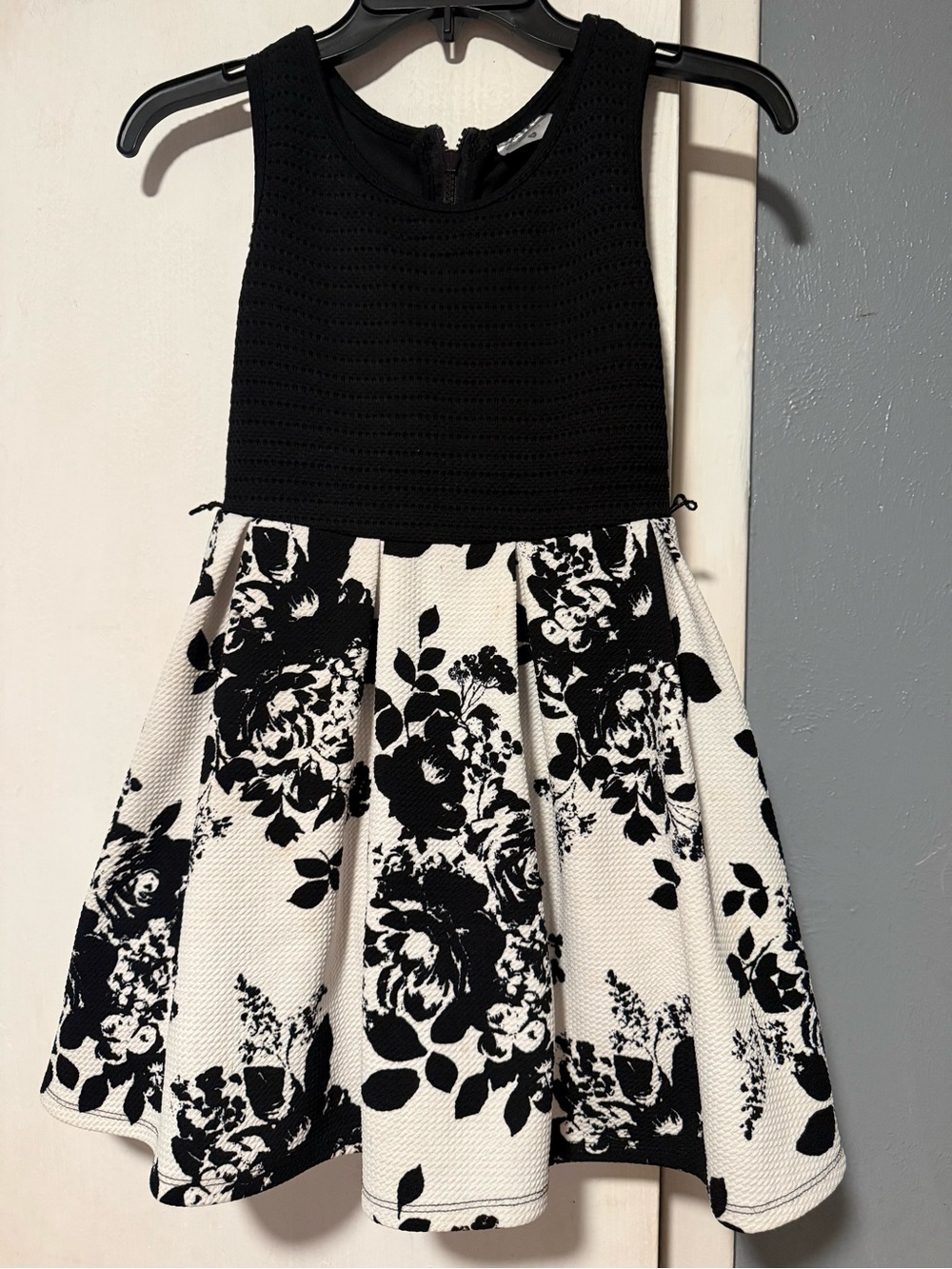 Beautees Black & White Floral Fit-and-Flare Dress